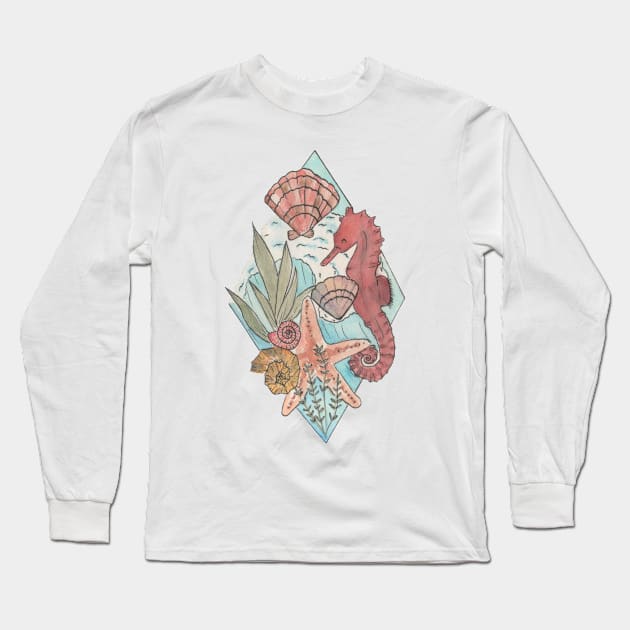 Sea animals watercolor Long Sleeve T-Shirt by GinaaArts